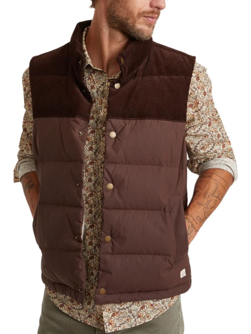 Marine Layer Pantoll Corduroy Vest size S brown puffer down